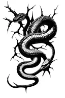 slim snake slithering sharp thorns blood tattoo design idea