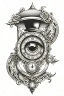 Hourglass upper half eye with integrated clock lower half family of four, compass tattoo design idea