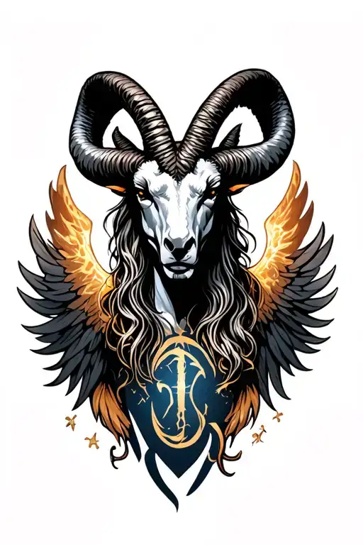 arcangel Uriel with capricorn zodiac sign tattoo design idea