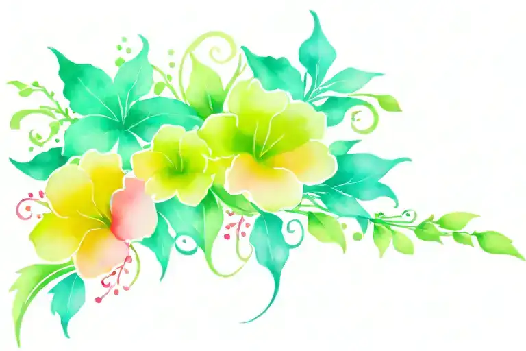 wicked defying gravity pink and green flowers tattoo design idea