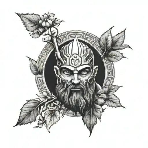 greek god of war Mars with flower mint details inspired tattoo design idea