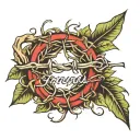 crown of thorns around forarm with quote saying "I can do all things through Christ who strengthens me" right below it  tattoo design idea