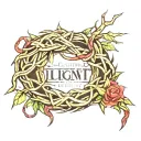 crown of thorns around forarm with quote saying "I can do all things through Christ who strengthens me" right below it  tattoo design idea