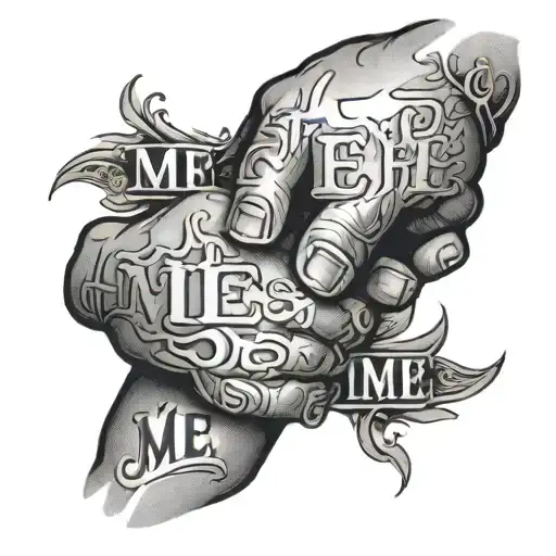 handshake with text 'ME' tattoo design idea