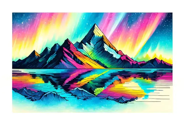 moutains aurora borealis colors tattoo design idea
