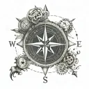 A dotwork tattoo of a compass rose surrounded by various symbols representing different countries you have traveled to, showcasing your passion for traveling tattoo design idea