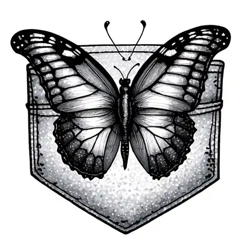 a butterfly inside the shirt pocket tattoo design idea