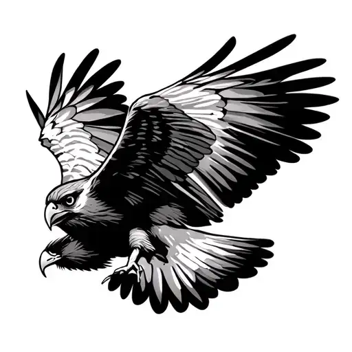 red tail hawk flying and looking tattoo design idea