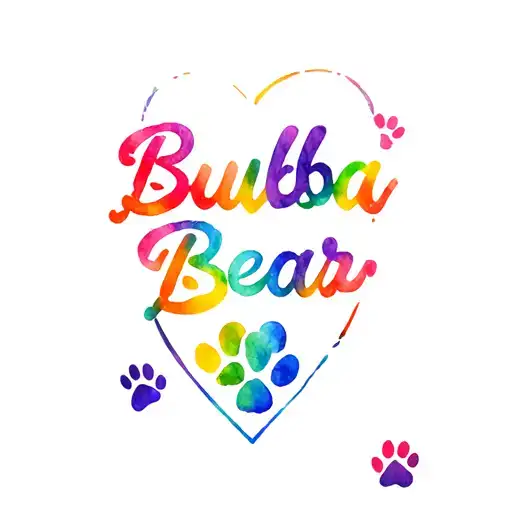 "Bubba Bear" rainbow heart and dog paw print tattoo design idea