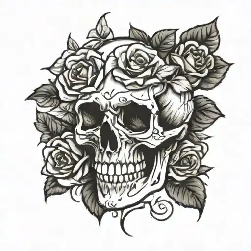 Skull and roses growing dim Illuminated tattoo design idea