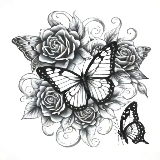 medusa flower butterflies tattoo design idea