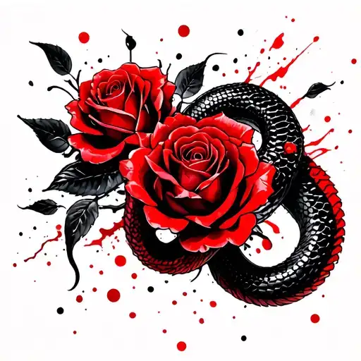 Chinese snake in roses tattoo design idea