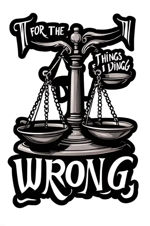 "FOR THE THINGS I DID WRONG" a set of scales symbolizing justice tattoo design idea