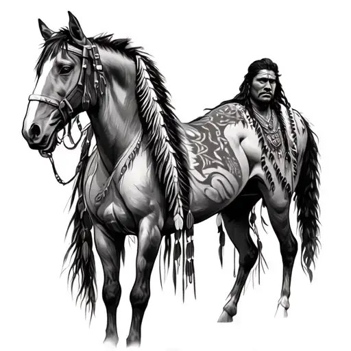 native american man and a horse tattoo design idea
