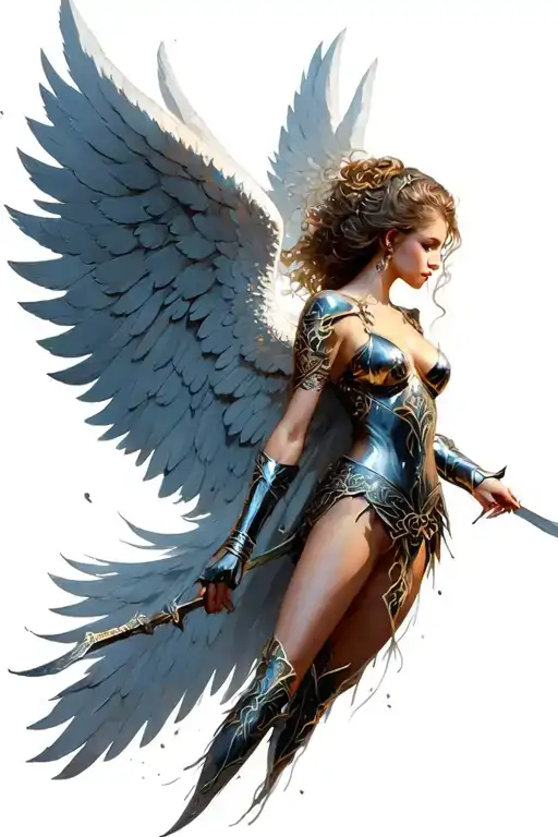 angel wing female warrior tattoo design idea