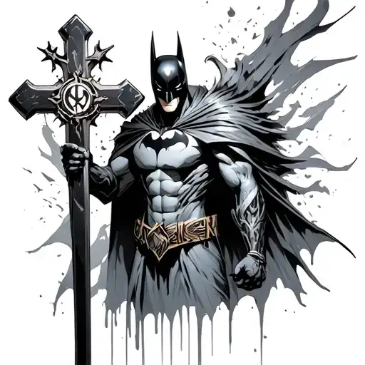 azreal from batman arkham knight holding a cross tattoo design idea