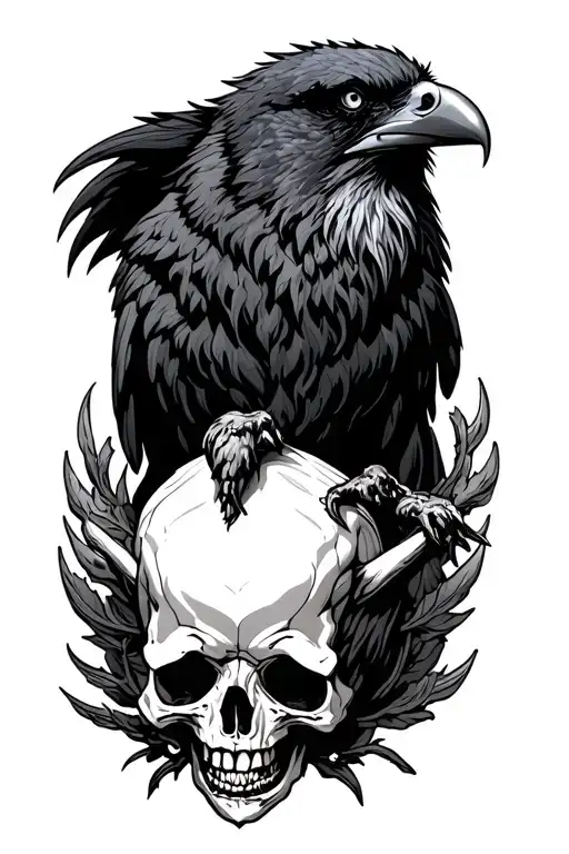 Cerberus with a raven and skull tattoo design idea
