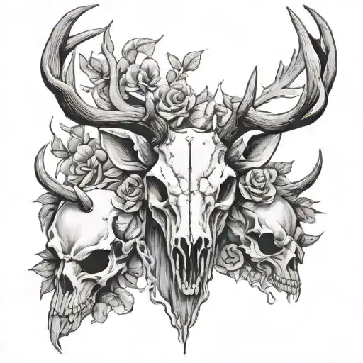 stag skulls tattoo design idea