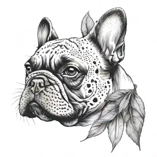 french bulldog with leaves tattoo design idea