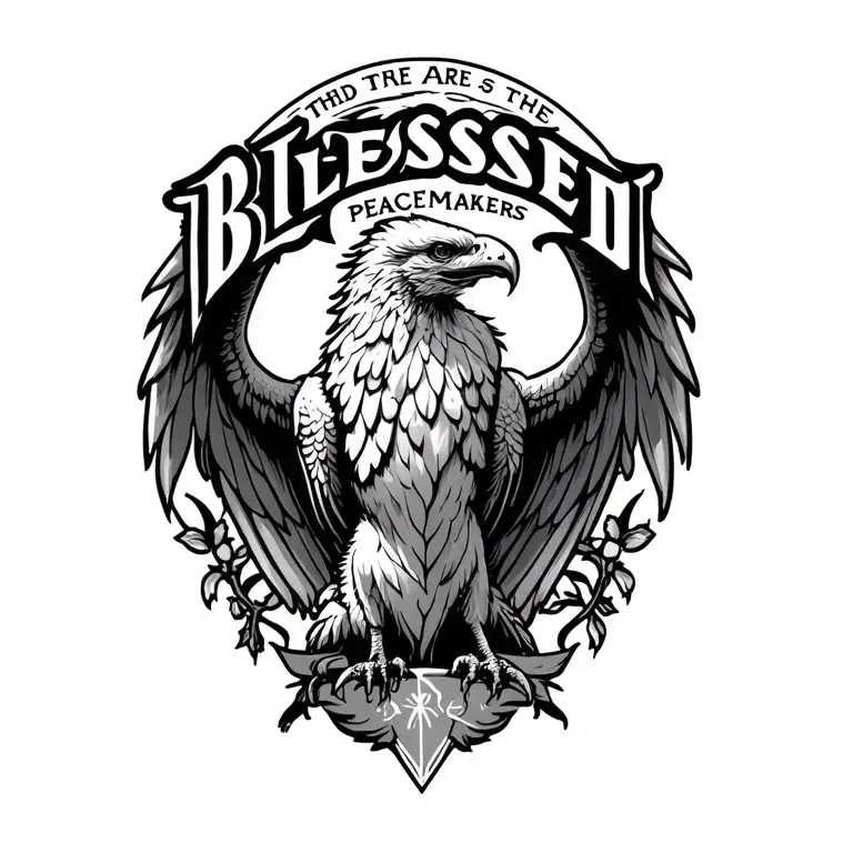 "Blessed are the peacemakers" silver Griffin   tattoo design idea