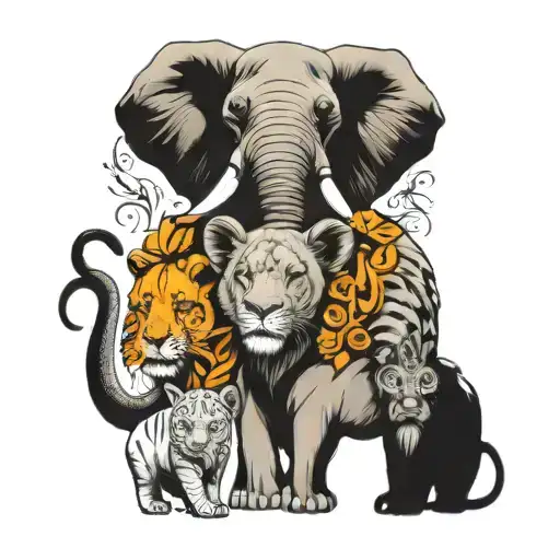 elephant lioness monkey giraffe tattoo design idea