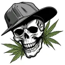 skull wearing broncos cap with weed leaves tattoo design idea