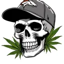 skull wearing broncos cap with weed leaves tattoo design idea