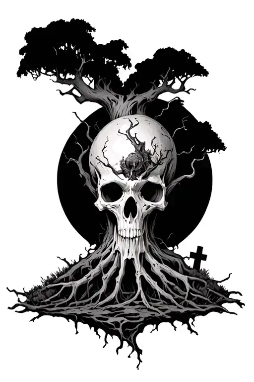 poison tree with graveyard under tattoo design idea