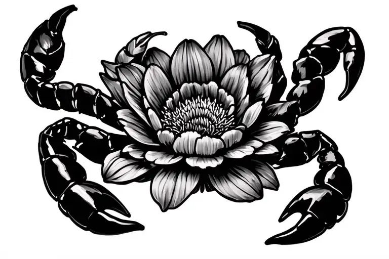 scorpion and mum flower tattoo design idea