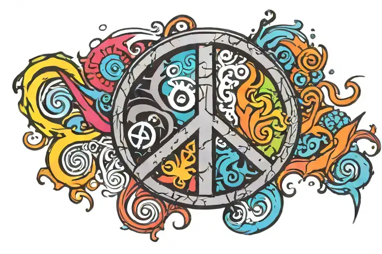 peace sign with yin yang inside  tattoo design idea