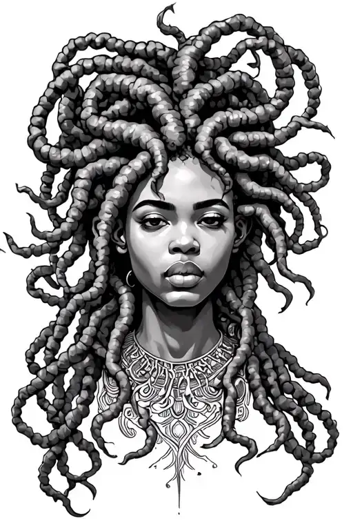 African Medusa with dreadlocks tattoo design idea