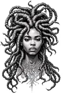 African Medusa with dreadlocks tattoo design idea