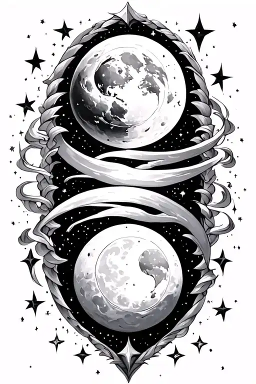 cassiopeia constellation with sun and moon surrounded by stars tattoo design idea