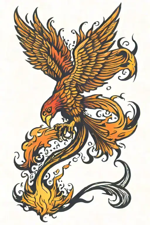 Phoenix rising from ashes flying tattoo design idea