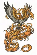Phoenix rising from ashes flying tattoo design idea