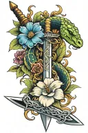 sword, flowers, snake tattoo design idea