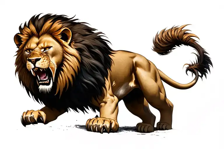 lion seen from the front as if attacking, with its head and claws visible tattoo design idea