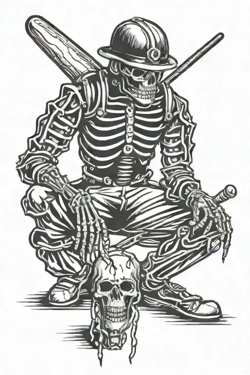 skeleton cricket umpire giving someone out tattoo design idea