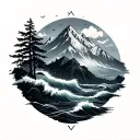 mountain birds trees ocean tattoo design idea