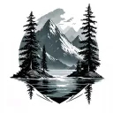 mountain birds trees ocean tattoo design idea