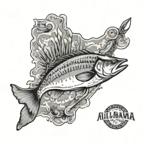 state of alabama with a fishing and hunting theme tattoo design idea