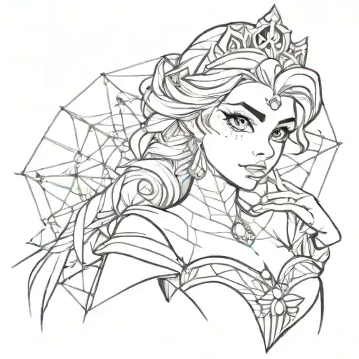 Elsa dressed as Princess peach in a spiderweb tattoo design idea