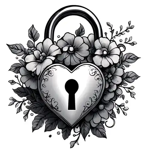 A lock with intricate floral motifs and a keyhole shaped like a heart, symbolizing the connection between chastity and love tattoo design idea