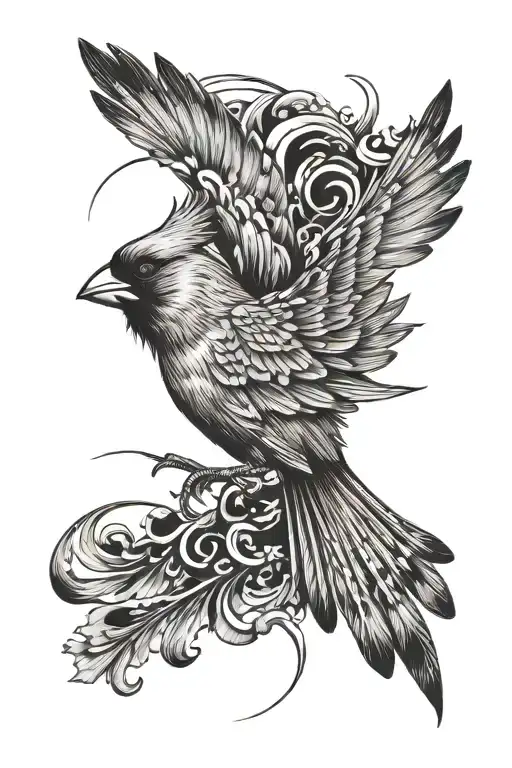 red cardinal flying toward heaven opening tattoo design idea