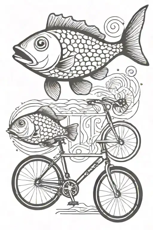 fish on a bicycle tattoo design idea