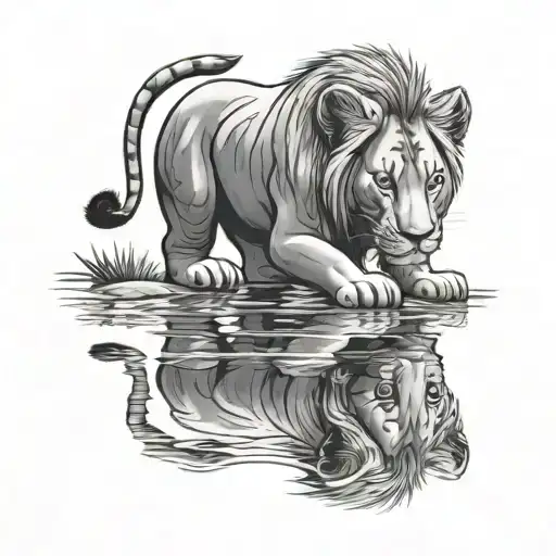 simba looking into water reflection and seeing his dad tattoo design idea
