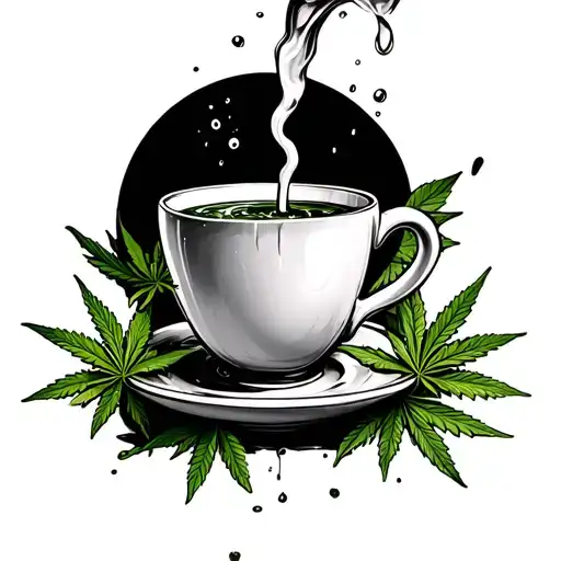 2 lean cup pouring lean with weed leaves tattoo design idea