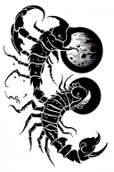 tribal scorpion with planets and Japanese coulds tattoo design idea