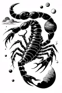 tribal scorpion with planets and Japanese coulds tattoo design idea
