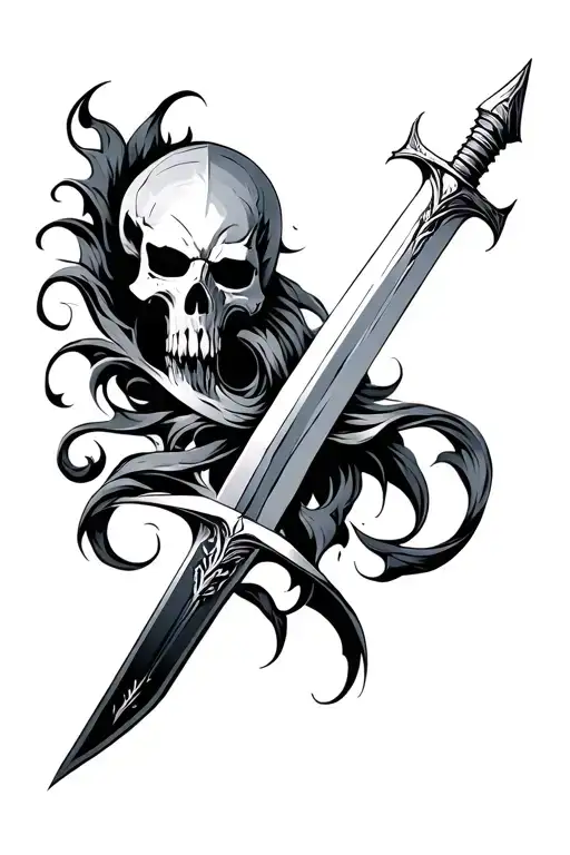 sword and cyber sigilism style tattoo design idea